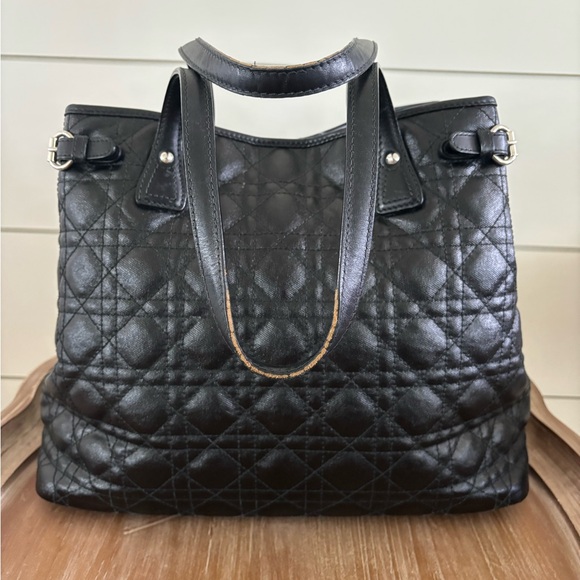 AUTHENTIC CHRISTIAN DIOR QUILTED CANNAGE CANVAS MEDIUM PANAREA TOTE - Picture 9 of 16